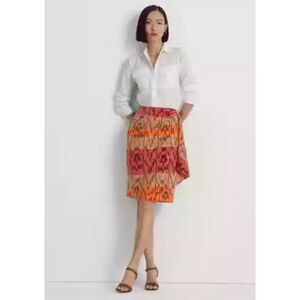 Lauren Ralph Lauren Multicolor Geometric Motif Cotton Linen Wrap Skirt (NWT)
